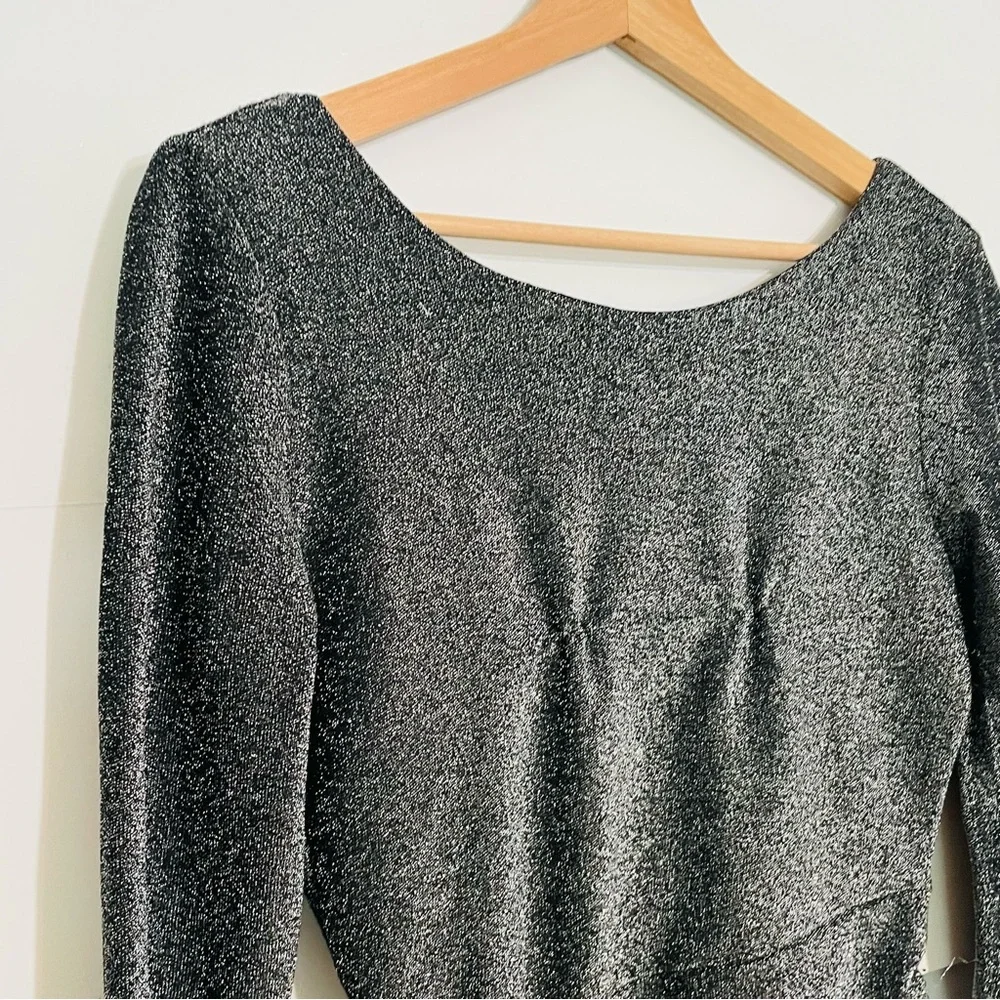 Silver Sparkling Bodycon Mini Dress Honey and Rosie Size Medium Long Sleeve NWT